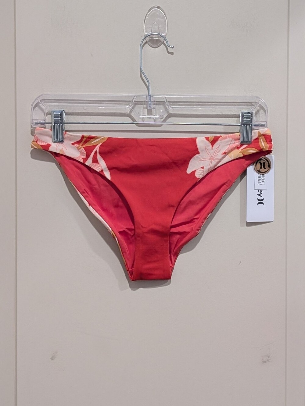 Hurley Orange Bikini Bottoms with Cream Floral Accents Size Small